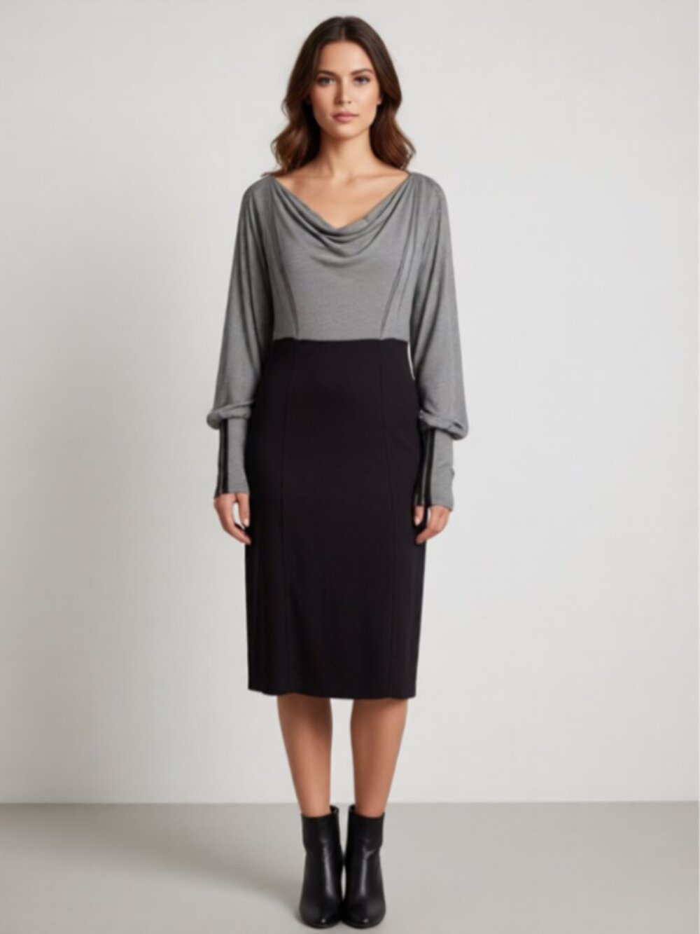 LINEA DOMANI Dolman Sleeve Comfy Colourblock B&W Striped Stretch Dress Sz 10